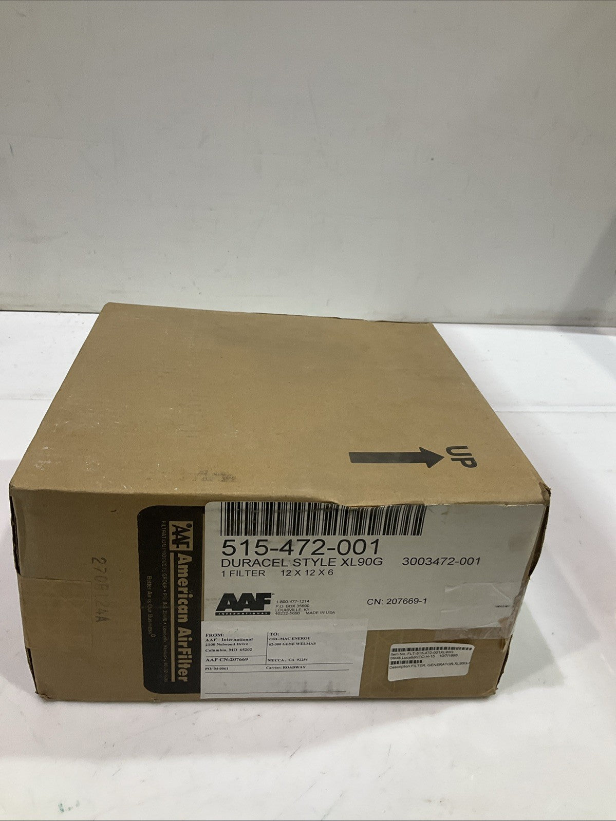 DURACEL ALSTOM AAF XL90G SE-721 76 FILTER 12X12X6 STYLE XL90G T2M
