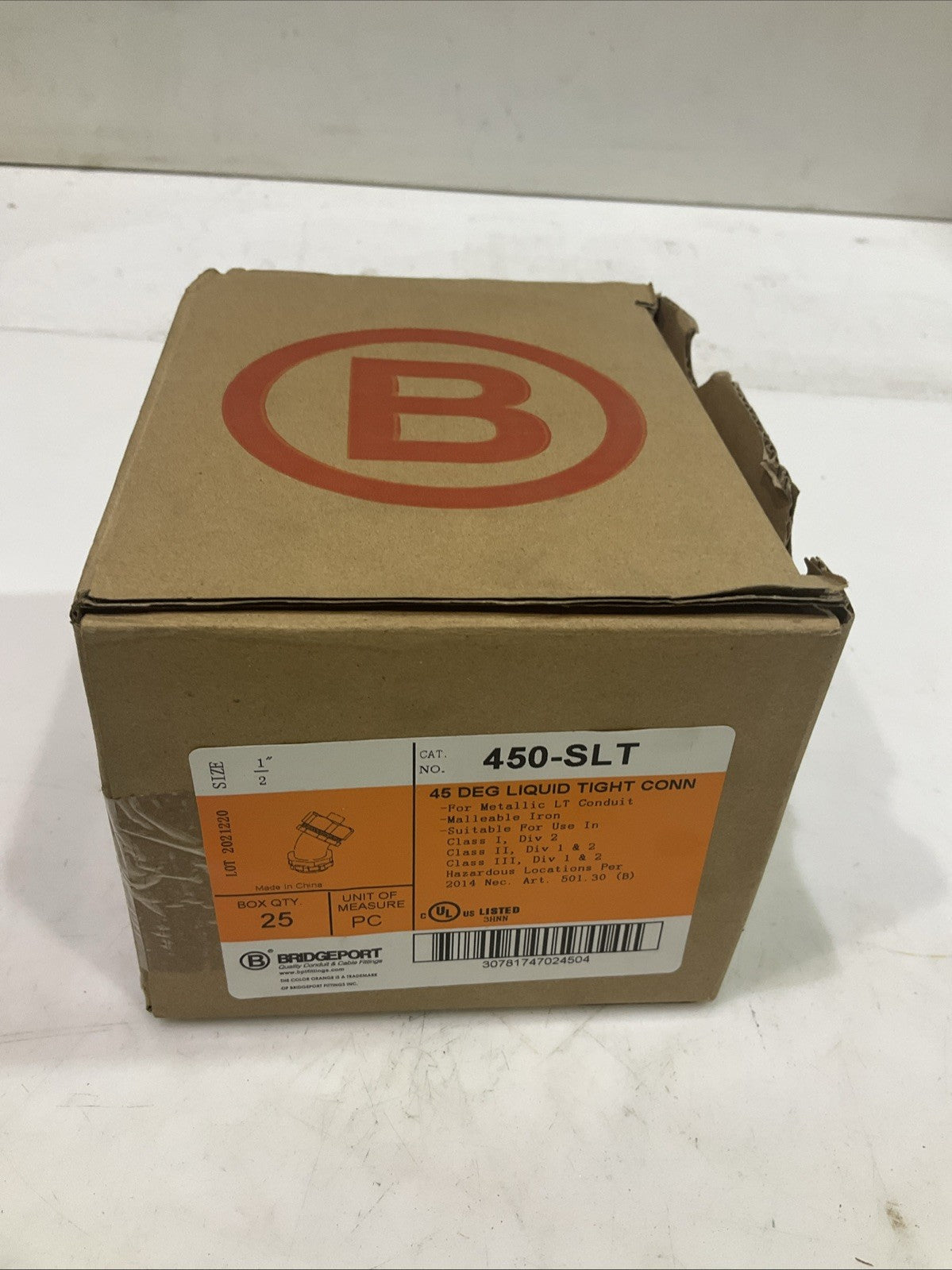 BRIDGEPORT 450-SLT 45 DEG LIQUID TIGHT CONDUIT FITTING SIZE 1/2 QTY 25 T2M
