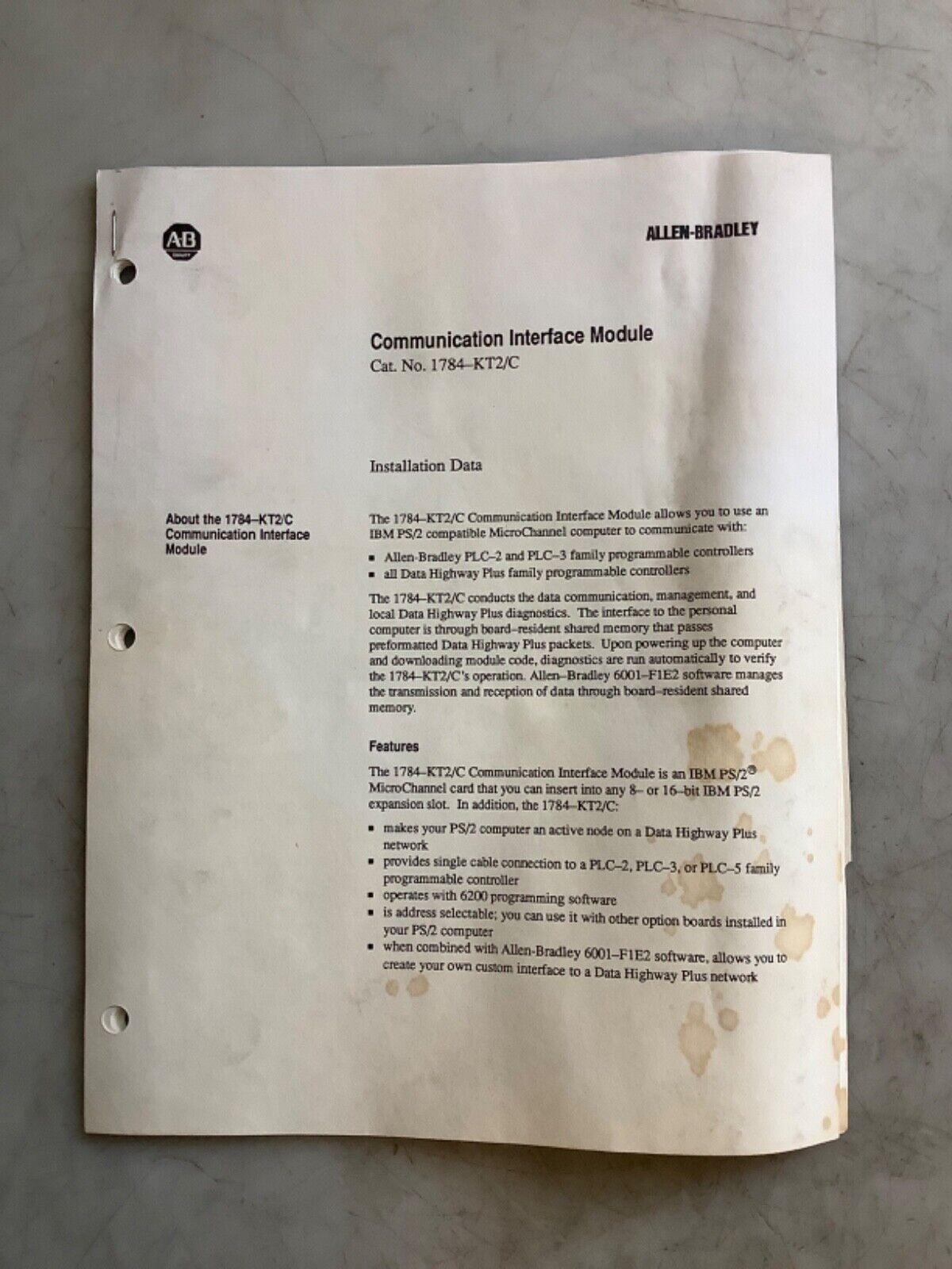 ALLEN BRADLEY 1784KT2 COMMUNICATION INTERFACE MODULE 444