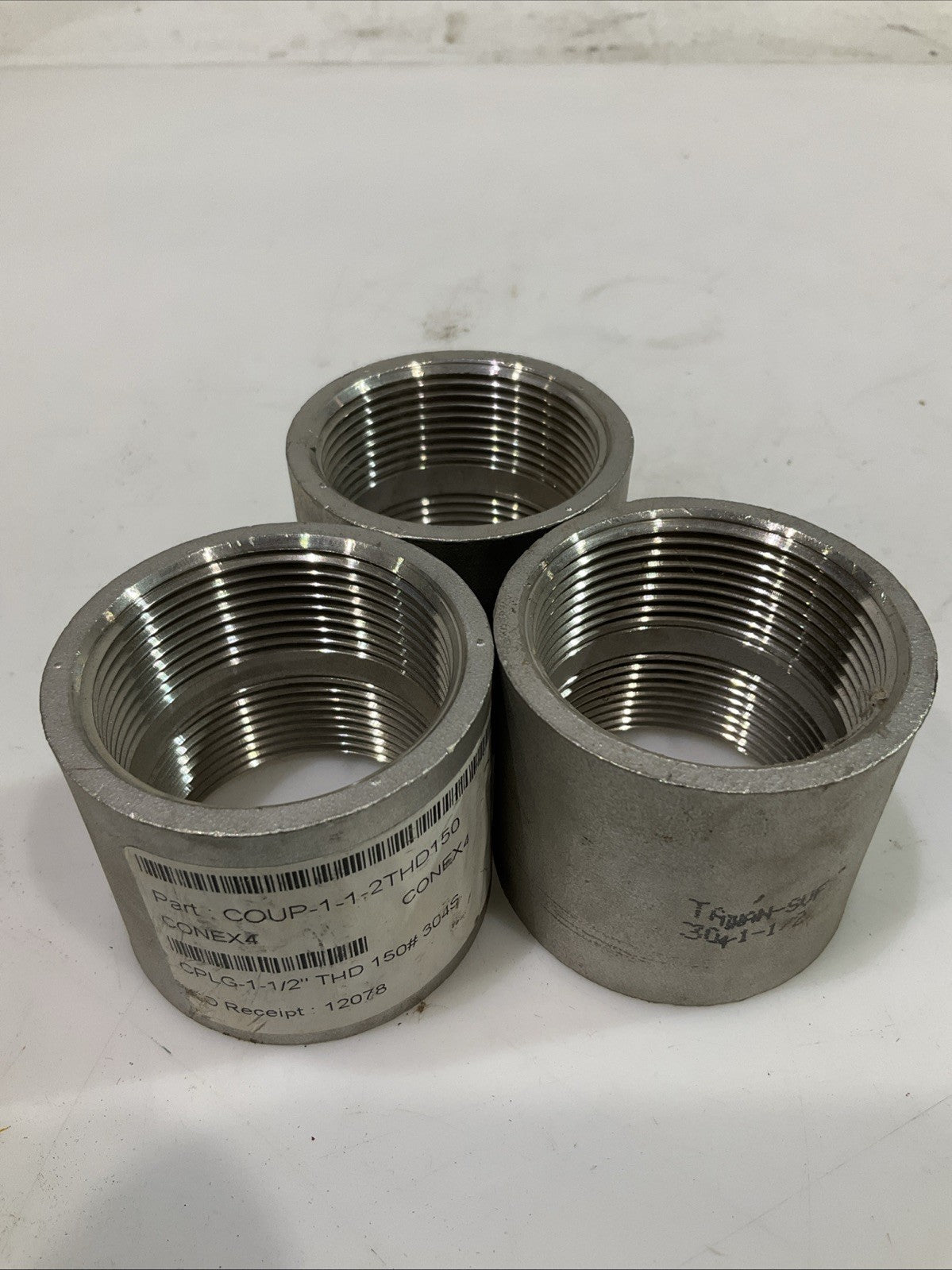 TAIWAN-SUF 304-1-1/2 THD THREADED STAINLESS STEEL COUPLING LOT OF 3 T2M