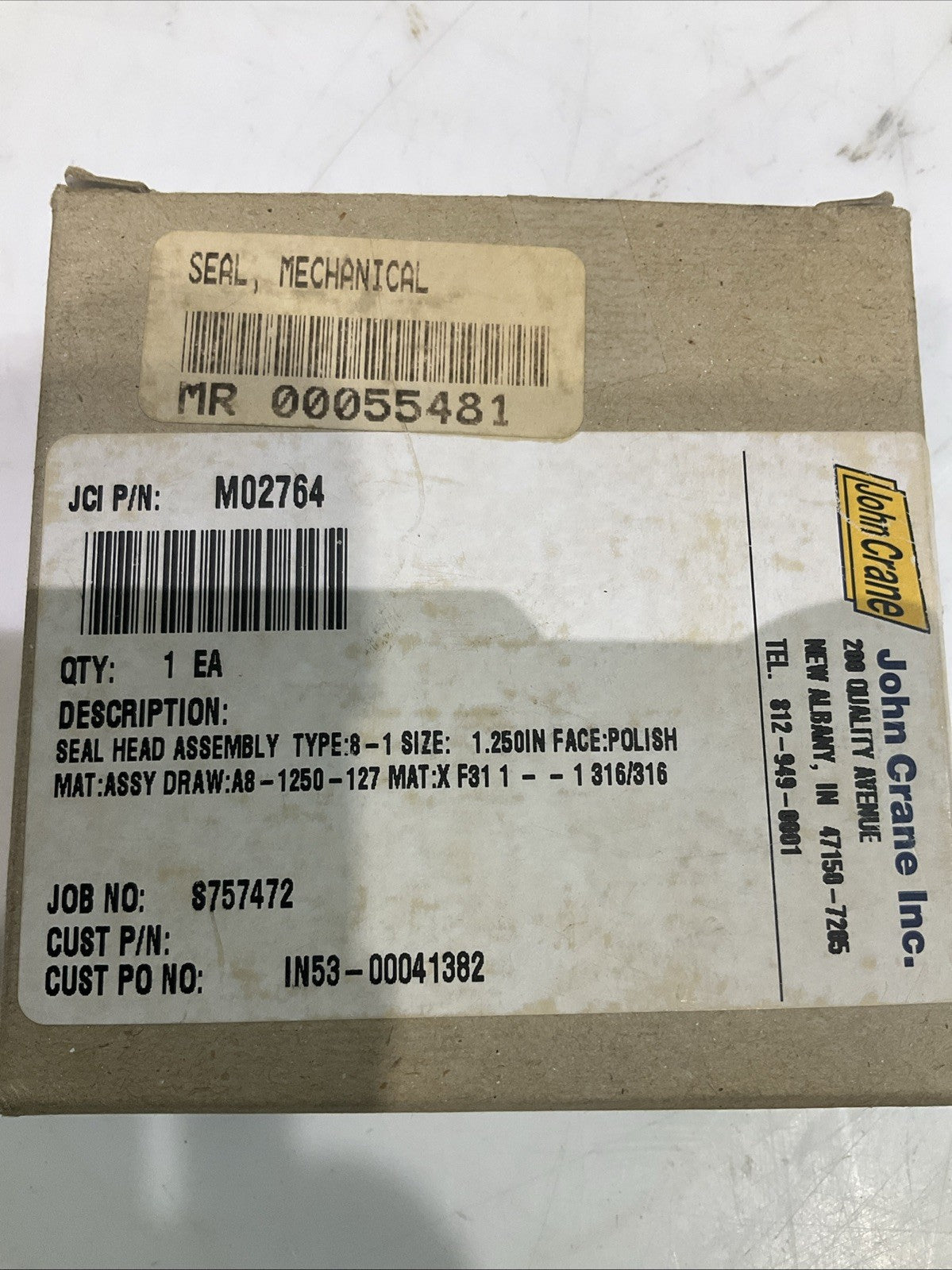 JOHN CRANE MO2764 SEAL HEAD ASSEMBLY TYPE 8-1SIZE 1.25IN Y2M