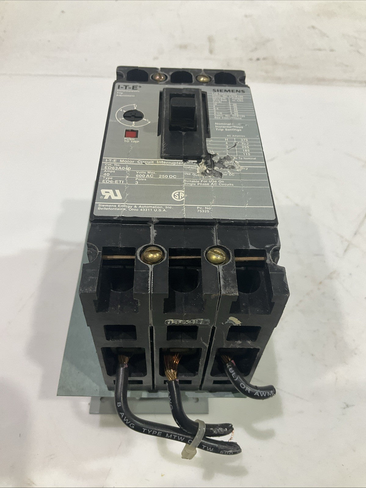 SIEMENS I.T.E ED63A040 MOTOR CIRCUIT BREAKER INTERRUPTER F2M