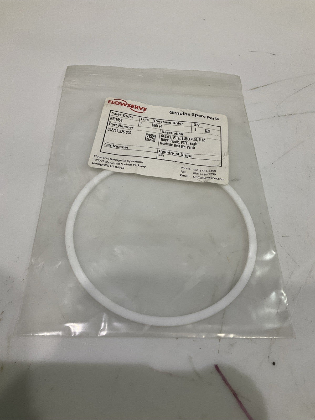 FLOWSERVE 001793.925.000 GASKET PTFE 4.62X4.25 0.15 THICK PLASTIC QTY 2 Y2M