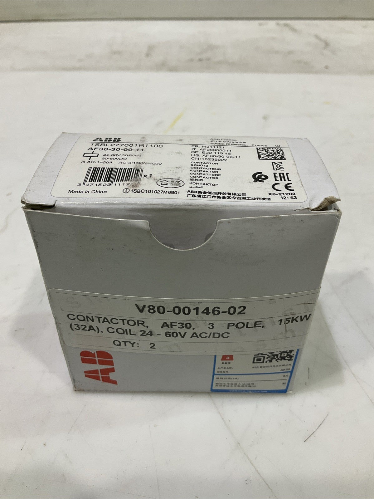 ABB AF30-30-00-1100 1SBL277001R1100 CONTACTOR COIL24 60VAC/DC Q9W
