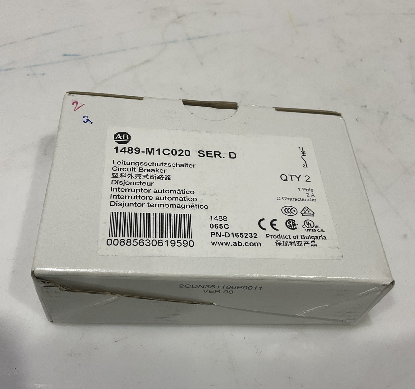A-B ALLEN BRADLEY 1489-M1C020 2AMP 1POLE MINIATURE CIRCUIT BREAKER H5P