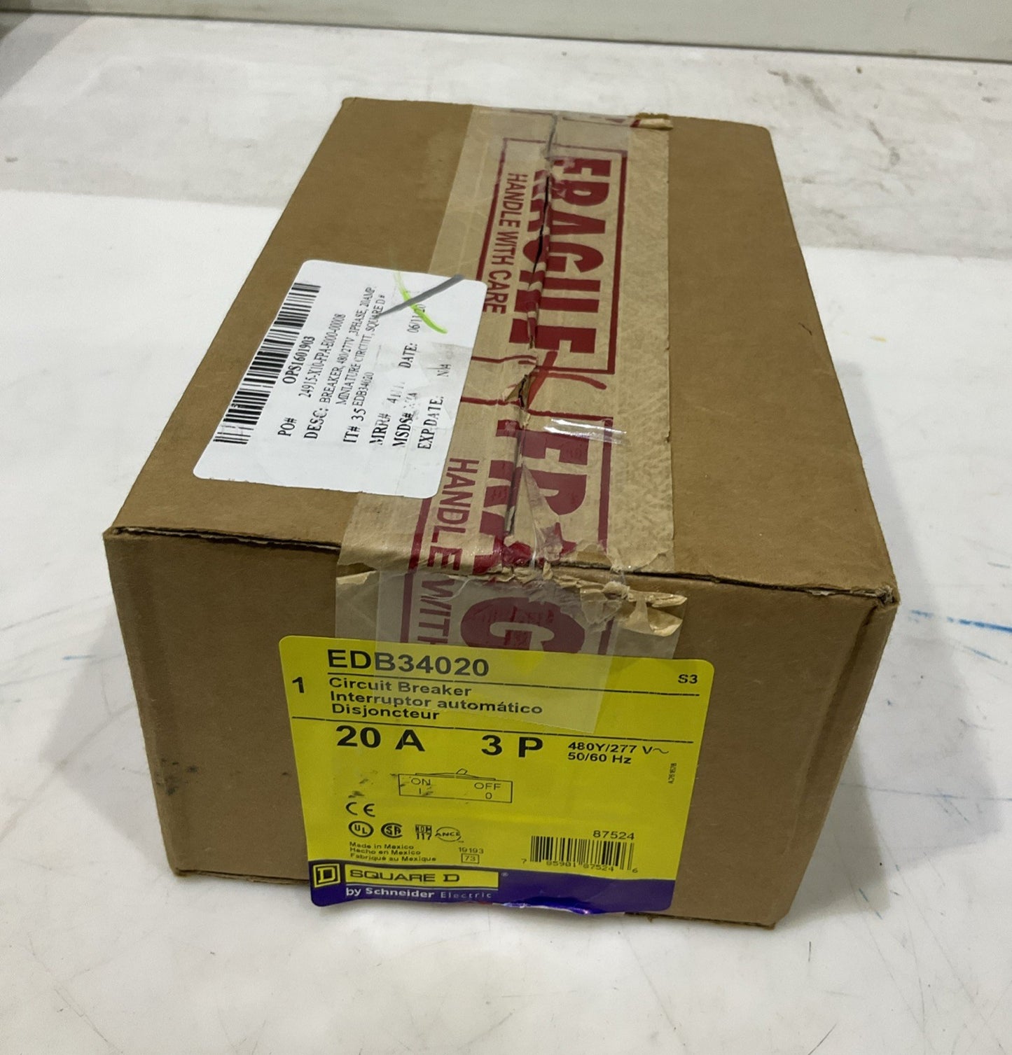SQUARED D EDB34020 20A 3POLE CIRCUIT BREAKER 480Y/ 277V 50/60HZ H5P
