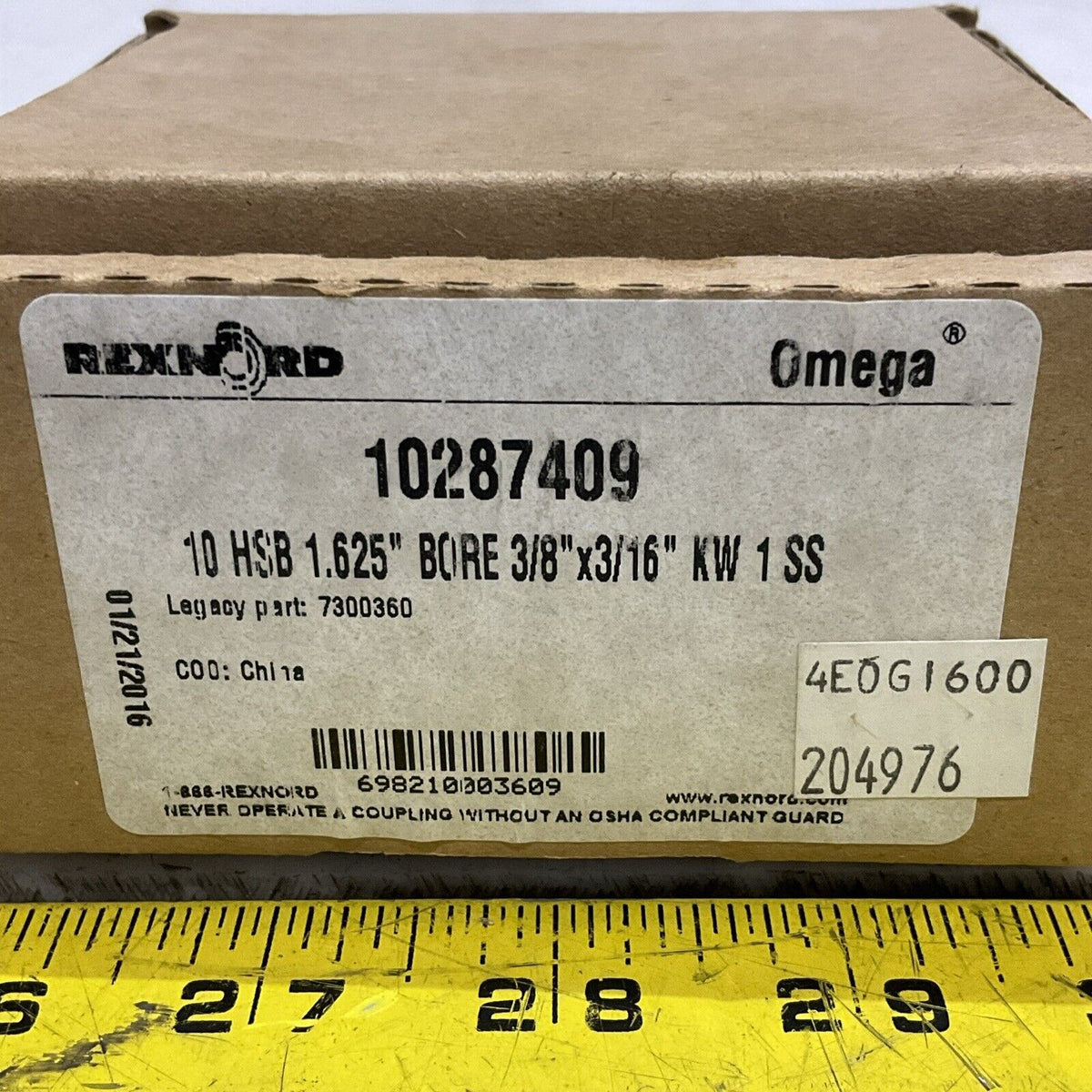 REXNORD OMEGA 10287409 7300360 10HSB 1.625” BORE 3/8” X 3/16” KW 1 SS G7T