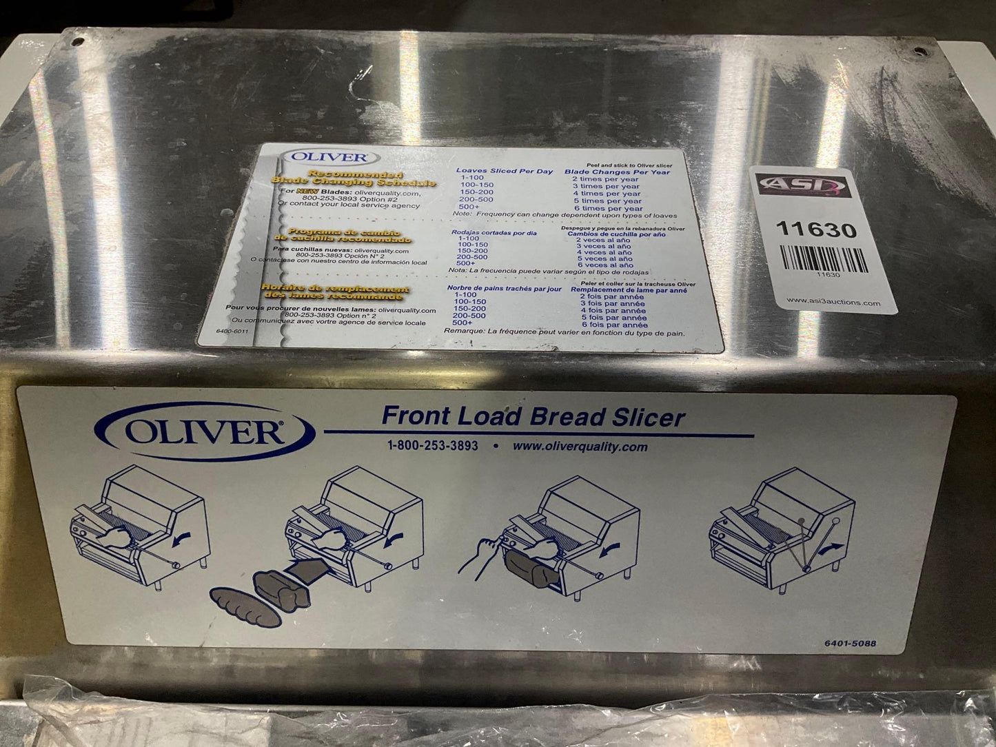 OLIVER FRONT LOADER BREAD SLICER MODEL 732-N, APPROX 1/2 HP, APPROX PHASE 1, APPROX 115 VOLTS