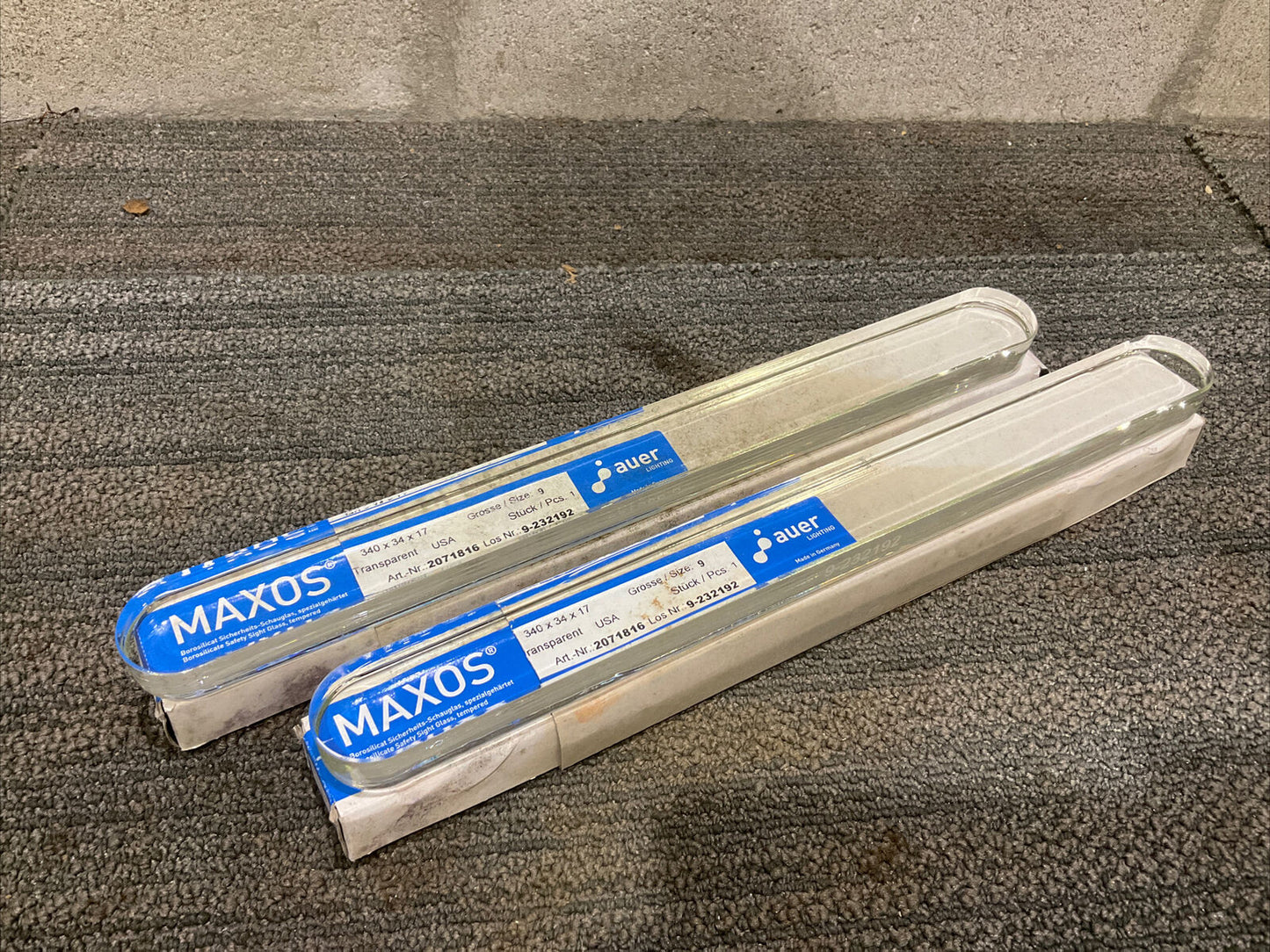 MAXOS AUER 9232192/2071816 BOROSILICATE SAFETY SIGHT GLASS 9 340X34X17 LOT OF 2
