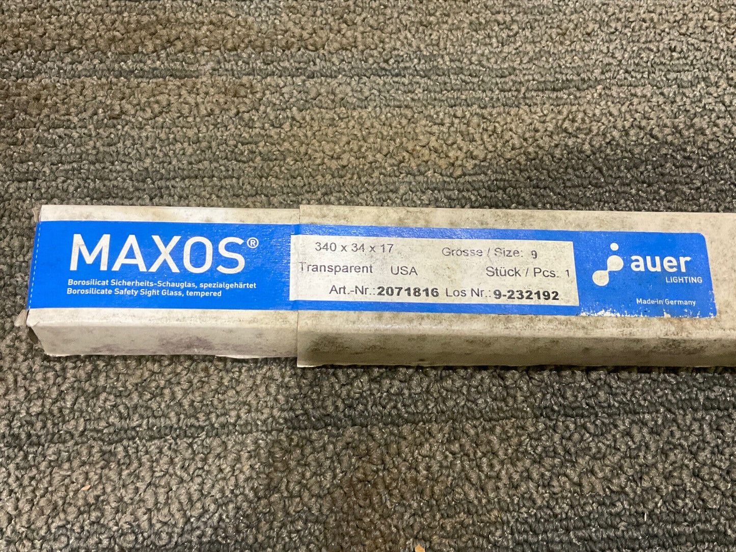 MAXOS AUER 9232192/2071816 BOROSILICATE SAFETY SIGHT GLASS 9 340X34X17 LOT OF 2