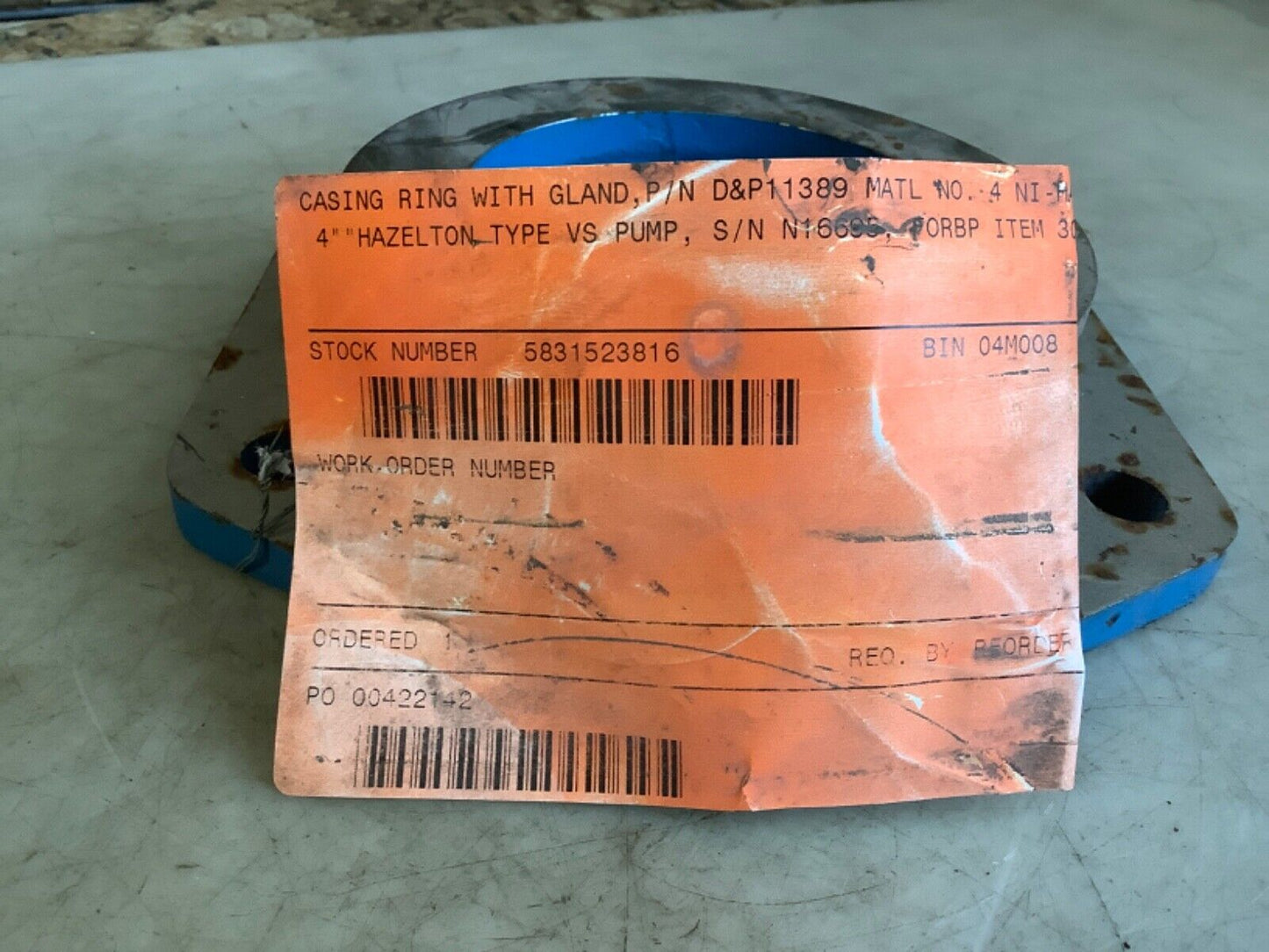 HAZELTON D&P 11389 CASING RING 4-3/8IN ID 6-1/2IN OD 4 NI-HARD 678
