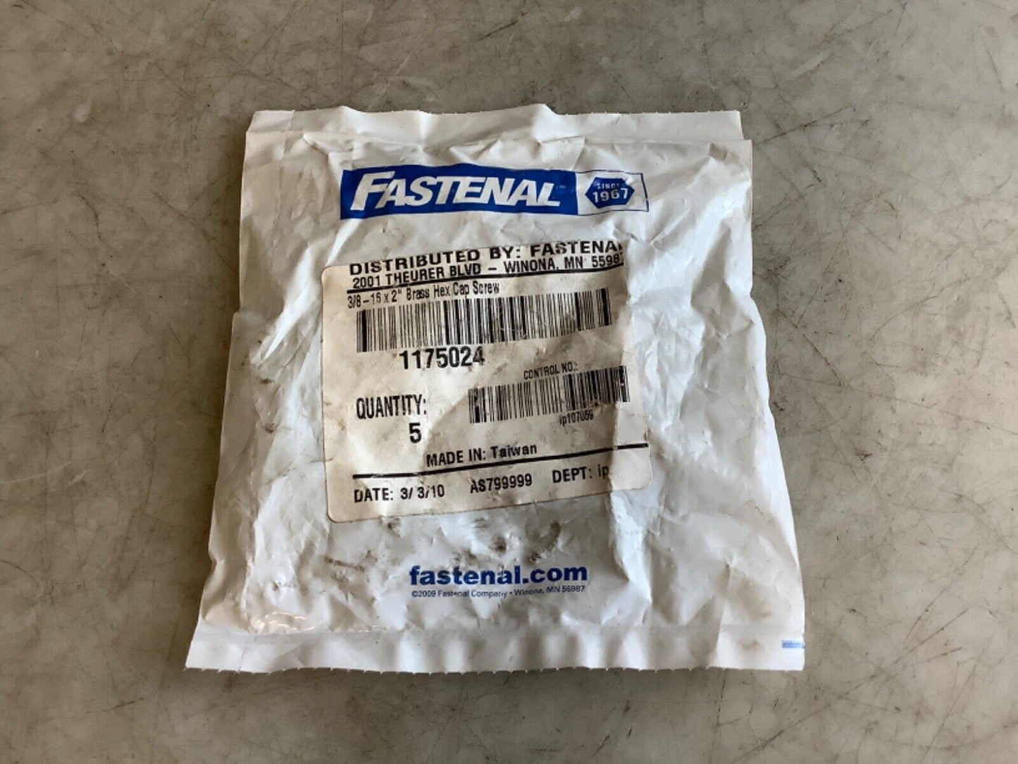 FASTENAL 1175024 BRASS HEX CAP SCREW 3/8IN X 16 X 2IN 222 - QTY 5