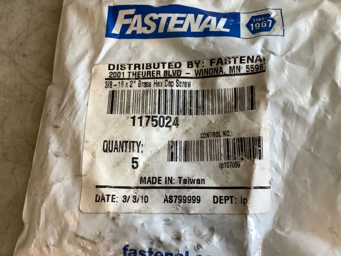 FASTENAL 1175024 BRASS HEX CAP SCREW 3/8IN X 16 X 2IN 222 - QTY 5