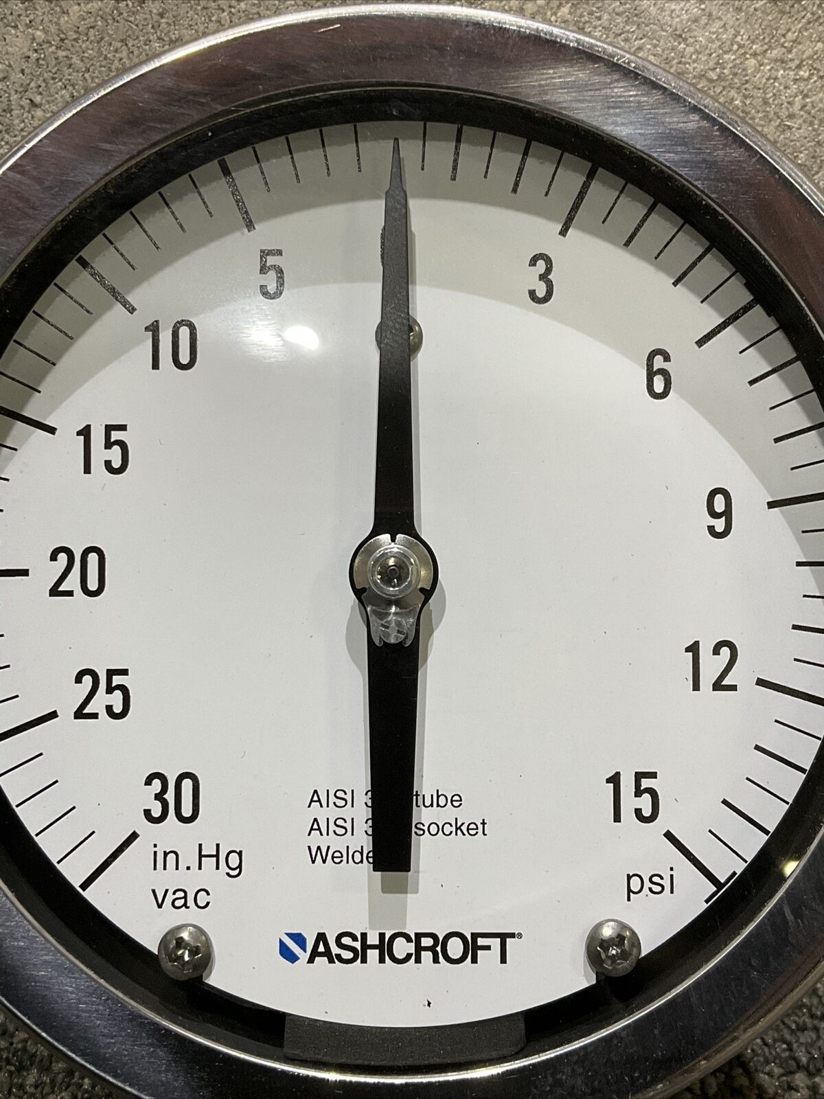 ASHCROFT 8409 AISI 316 TUBE & SOCKET PRESSURE GAUGE 30-15 PSI 222