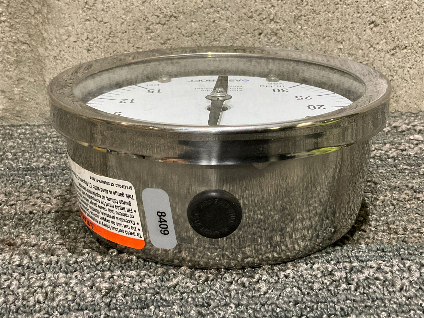 ASHCROFT 8409 AISI 316 TUBE & SOCKET PRESSURE GAUGE 30-15 PSI 222
