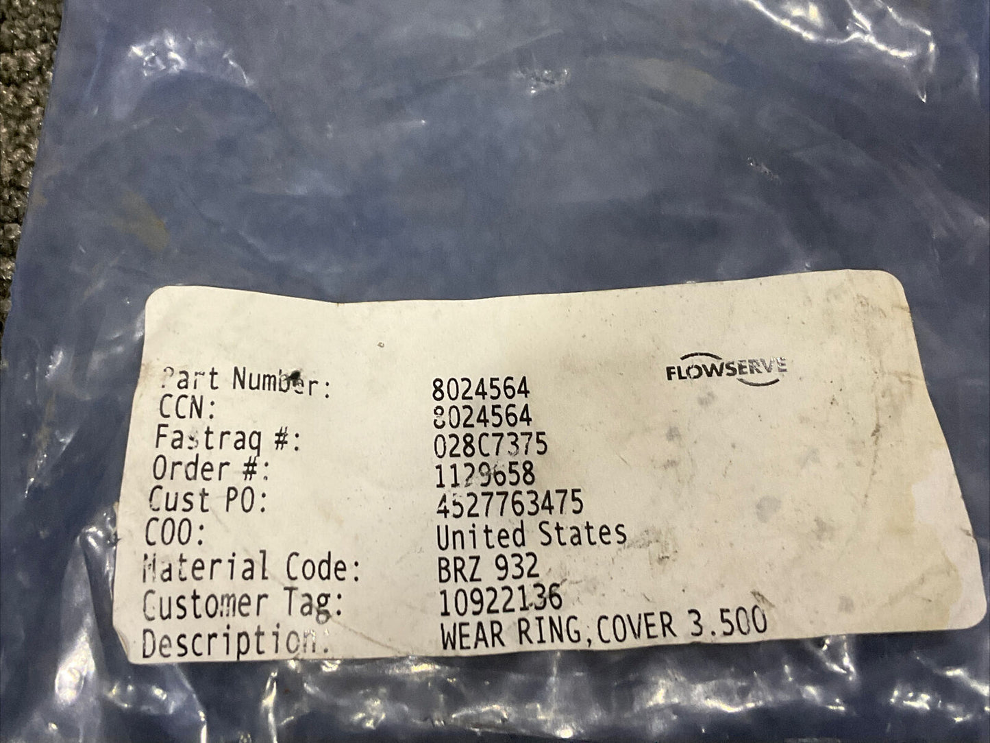 FLOWSERVE 8024564 WEAR RING COVER RING 678