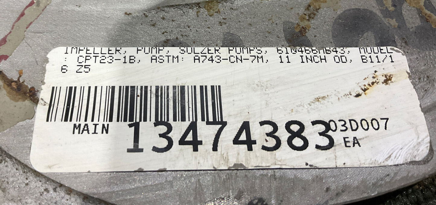 SULZER PUMPS CPT23-1B A743-CN-7M 613302MP43 IMPELLER 11” 678