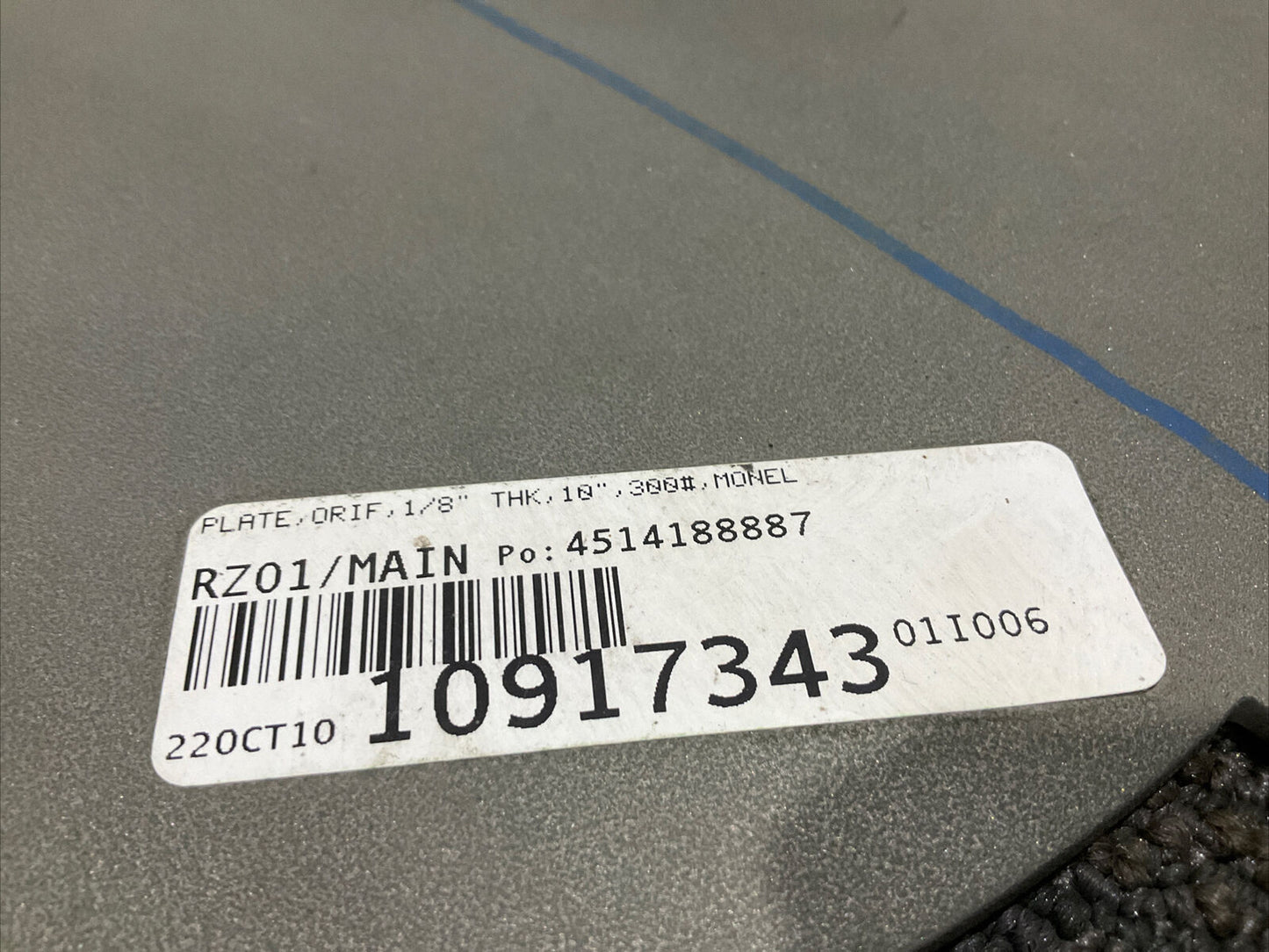 MONEL MO7P7BRD ORIFICE PLATE 1/8” THK 10” OD 300 LB 678