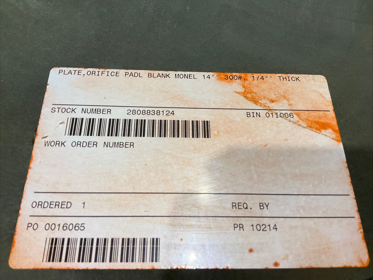 DANIEL MONEL 14” 300# INLET BLANK PADDLE ORIFICE PLATE 678