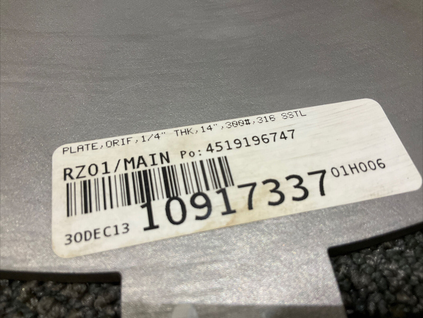 DRIF 14 150 316SSHT#H5YZDRIF ORFICE PLATE 1/4” THK 14” 300 LB 678