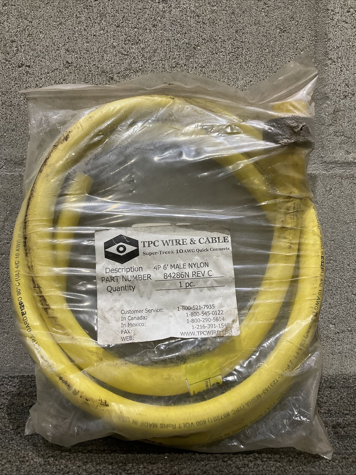 TPC WIRE & CABLE 84286N 4P 6’ MALE SUPER TREX 10 AWG QUICK CONNECTS 222