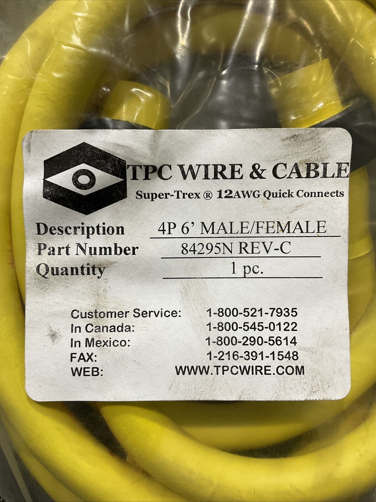 TPC WIRE & CABLE 84295N REV-C 4P 6’ SUPER TREX 12AWG QUICK CONNECTS 222 LOT OF 2