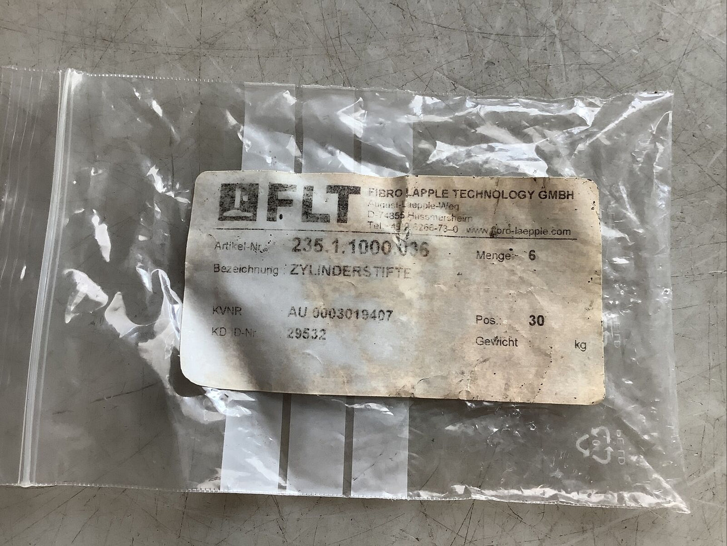 FLT 235.1.1000.036 CYLINDER PIN 999 - QTY 6
