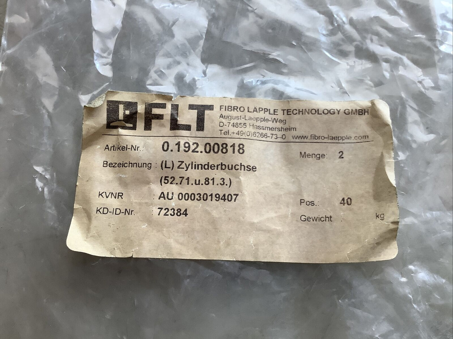 FLT 0.192.00818 CYLINDER LINER 999 - QTY 2