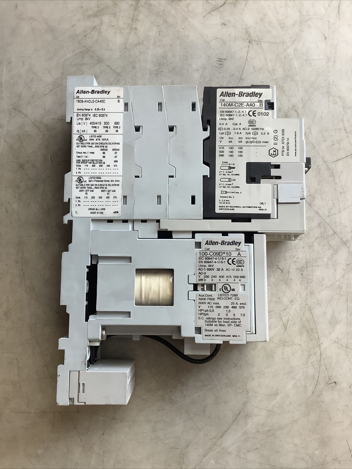 ALLEN BRADLEY 190S-ANDJ2-CA40C STARTER W/ 140M-C2E-A40 AND 100-C09D*10 999