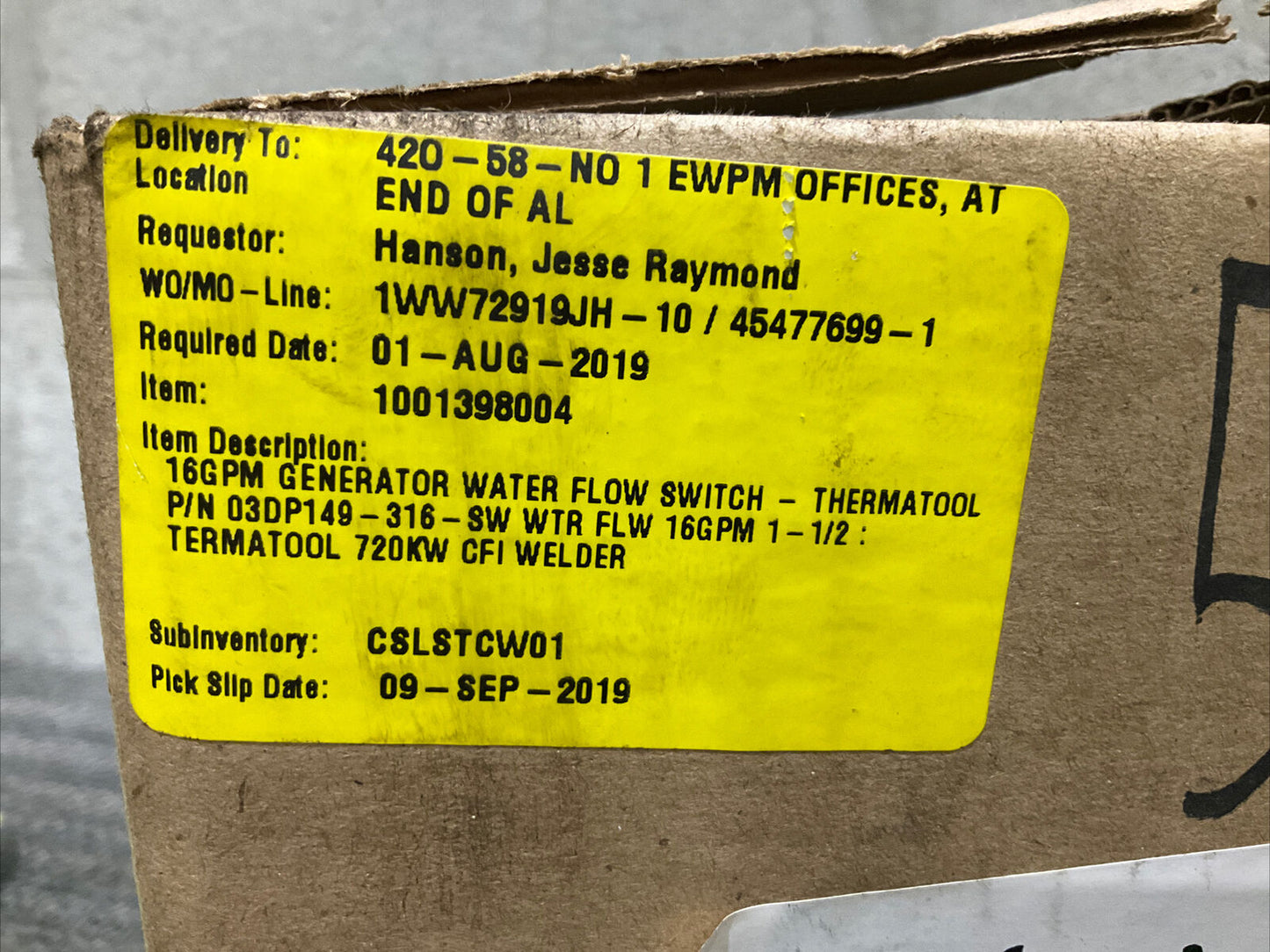 THERMATOOL 03CP149-316-SW 16GPM GENERATOR WATER FLOW SWITCH 222