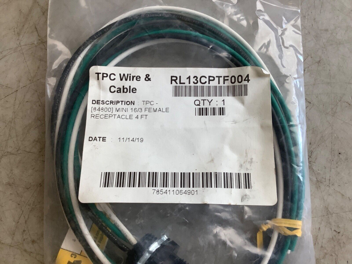 TPC WIRE RL13CPTF004 CABLE RECEPTACLE FEMALE 16/3 4FT 222