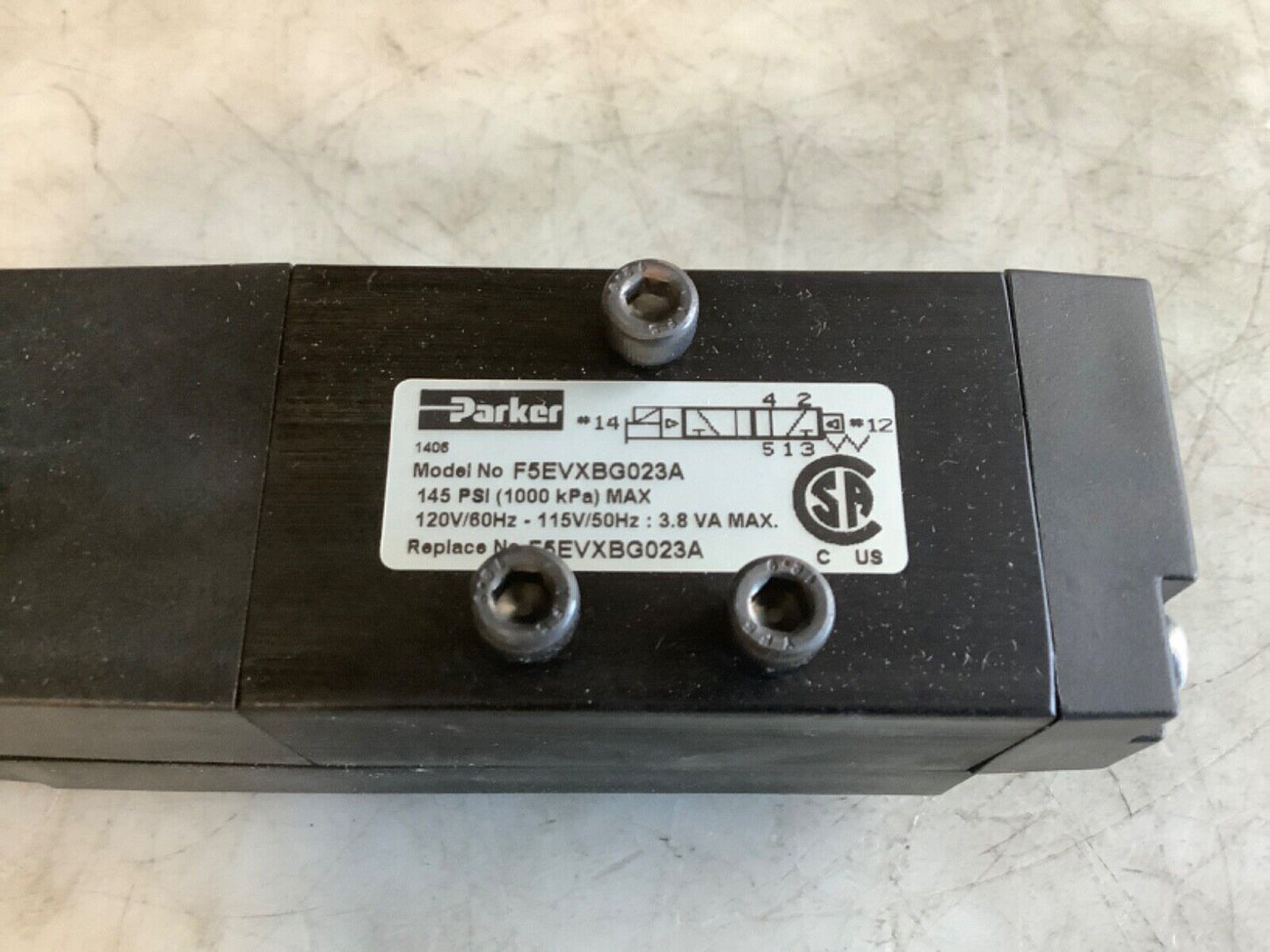 PARKER F5EVXBG023A SOLENOID VALVE 145PSI 115/120V 50/60HZ 3.8VA MAX 444