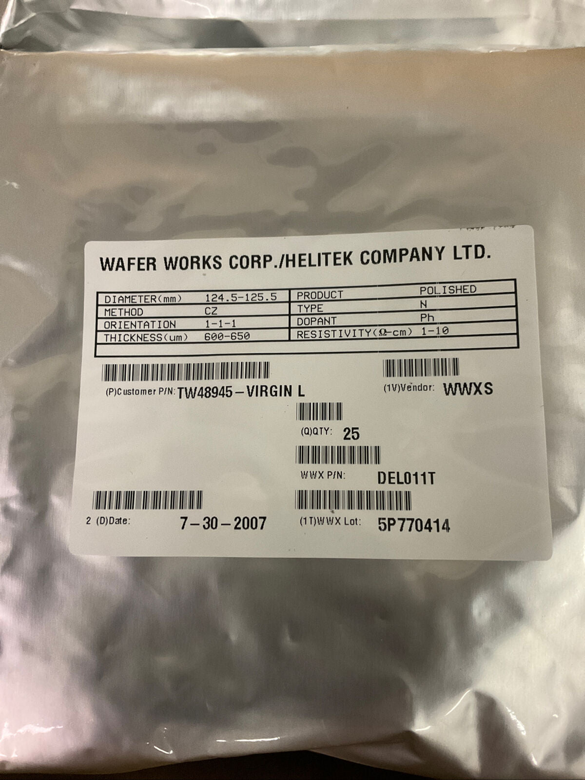 Wafer Works/ Silicon Wafer Cassette Of 25 Diameter 125mm lot of 8 Cassettes
