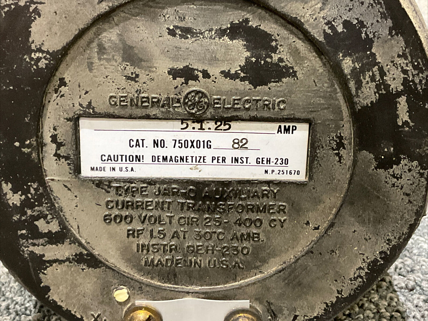 GE GENERAL ELECTRIC 750X01G15 82 JAR-O AUXILIARY CURRENT TRANSFORMER 222