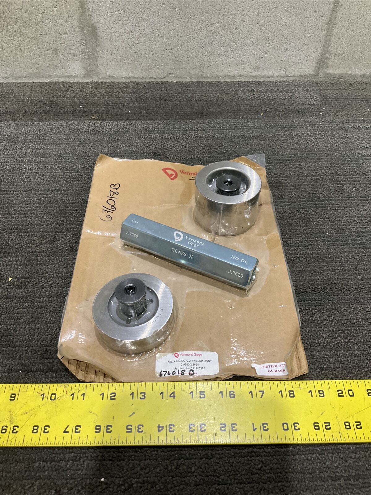 VERMONT GAGE 191206320 STL X GO/NO-GO TRILOCK ASSY 2.958/2.9620 333