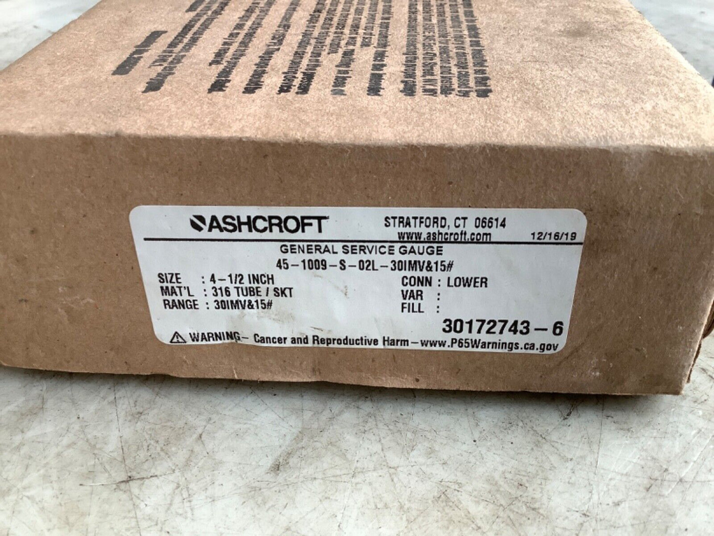 ASHCROFT 45-1009-S-02L-30IMV&15# PRESSURE GAUGE 4-1/2IN 316 TUBE 1/4 NPT 222