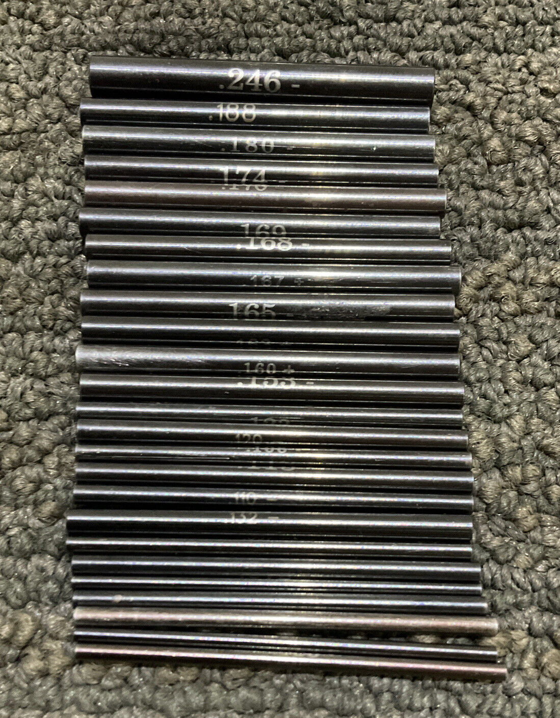 VERMONT GAGE .011-.246 BLACK GUARD PIN GAGES 333 LOT OF 52