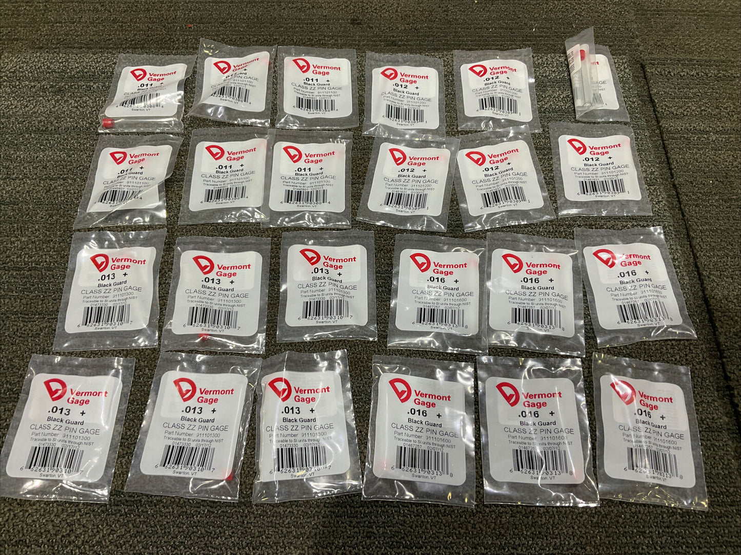 VERMONT GAGE .011-.246 BLACK GUARD PIN GAGES 333 LOT OF 52