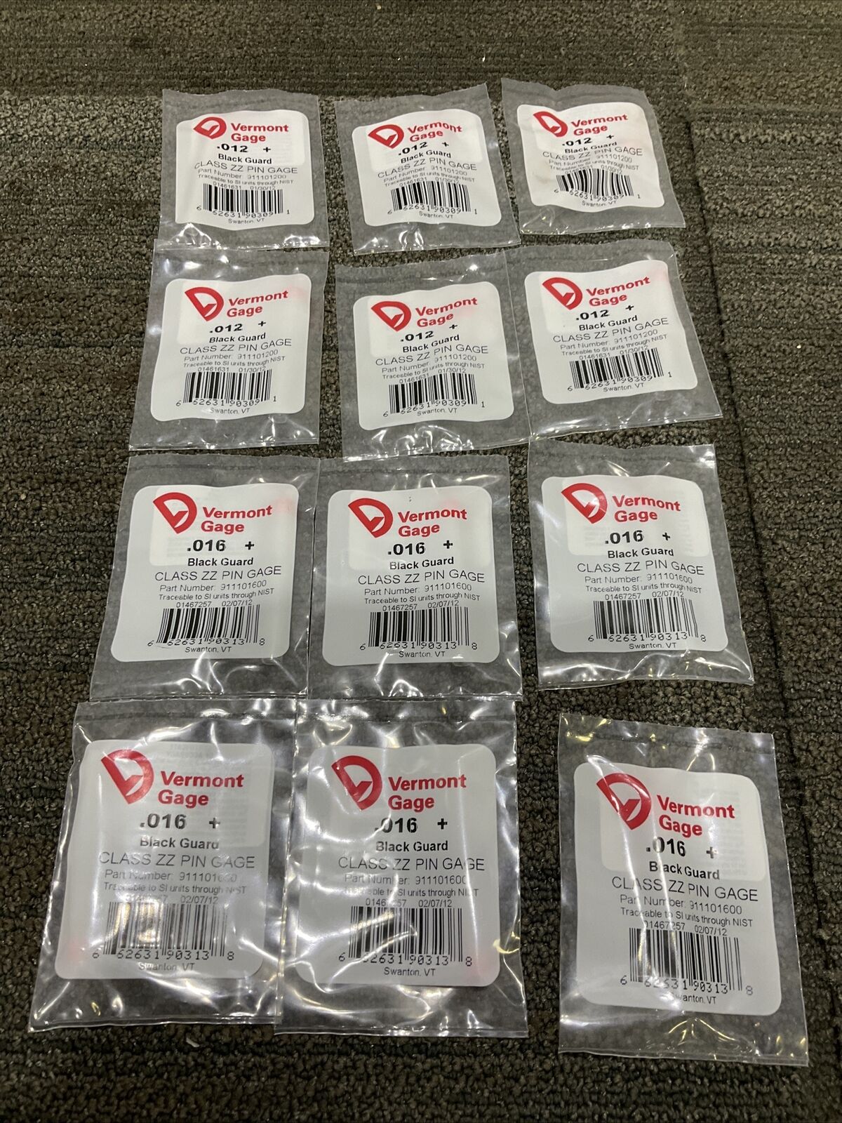 VERMONT GAGE .011-.246 BLACK GUARD PIN GAGES 333 LOT OF 52