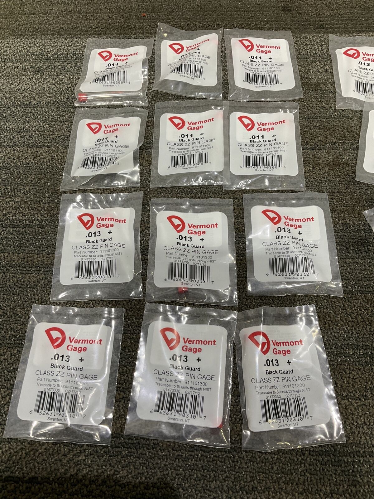 VERMONT GAGE .011-.246 BLACK GUARD PIN GAGES 333 LOT OF 52