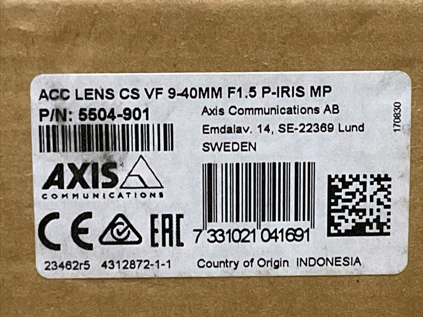 AXIS 5504-901 ACC LENS CS VF 9-40MM F1.5 P-IRIS MP SEALED IN BOX 222