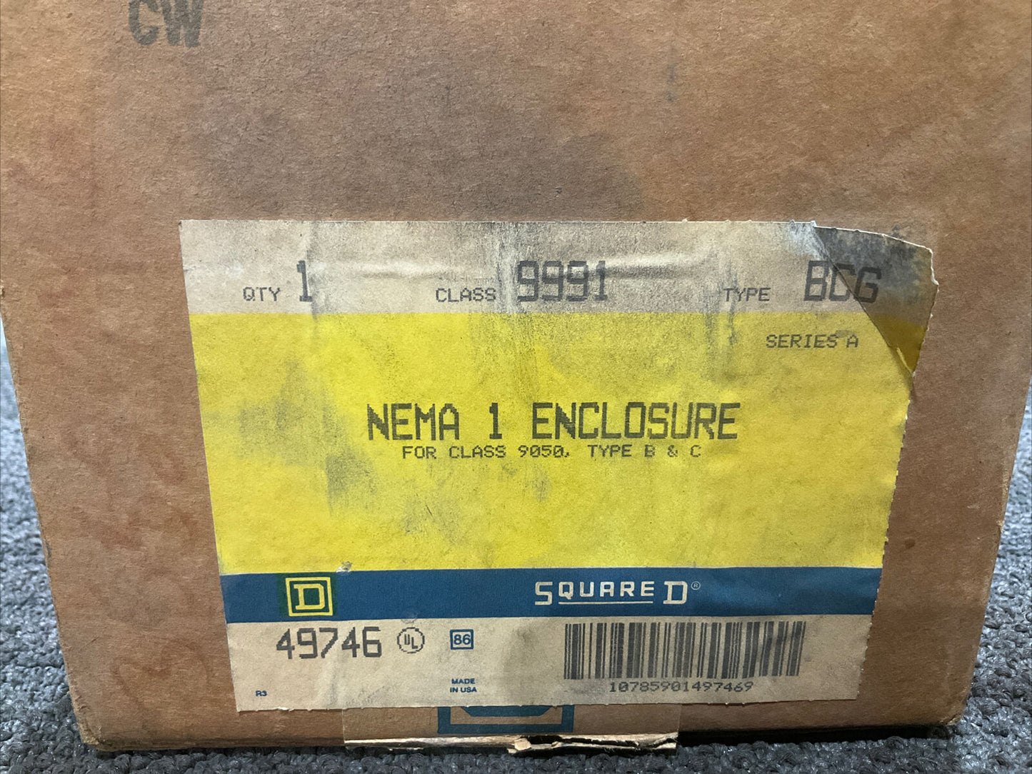 SQUARE D 49746 NEMA 1 ENCLOSURE CLASS 9991 TYPE BCG 444