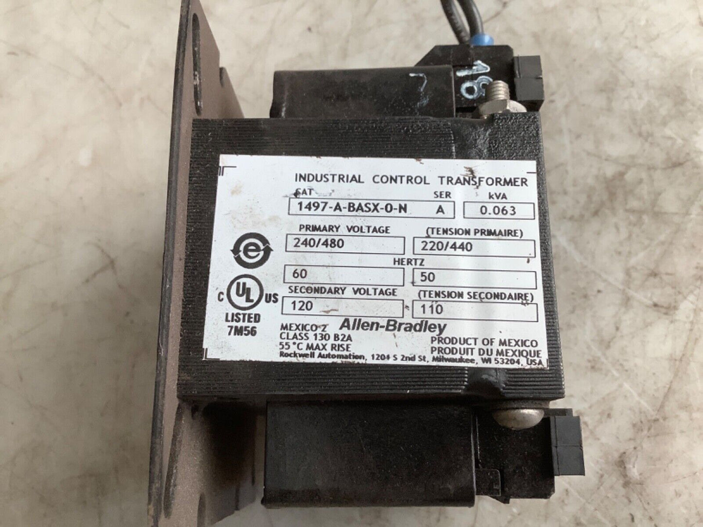ALLEN BRADLEY 1497-A-BASX-0-N SER A CONTROL CIRCUIT TRANSFORMER 220/240V 444