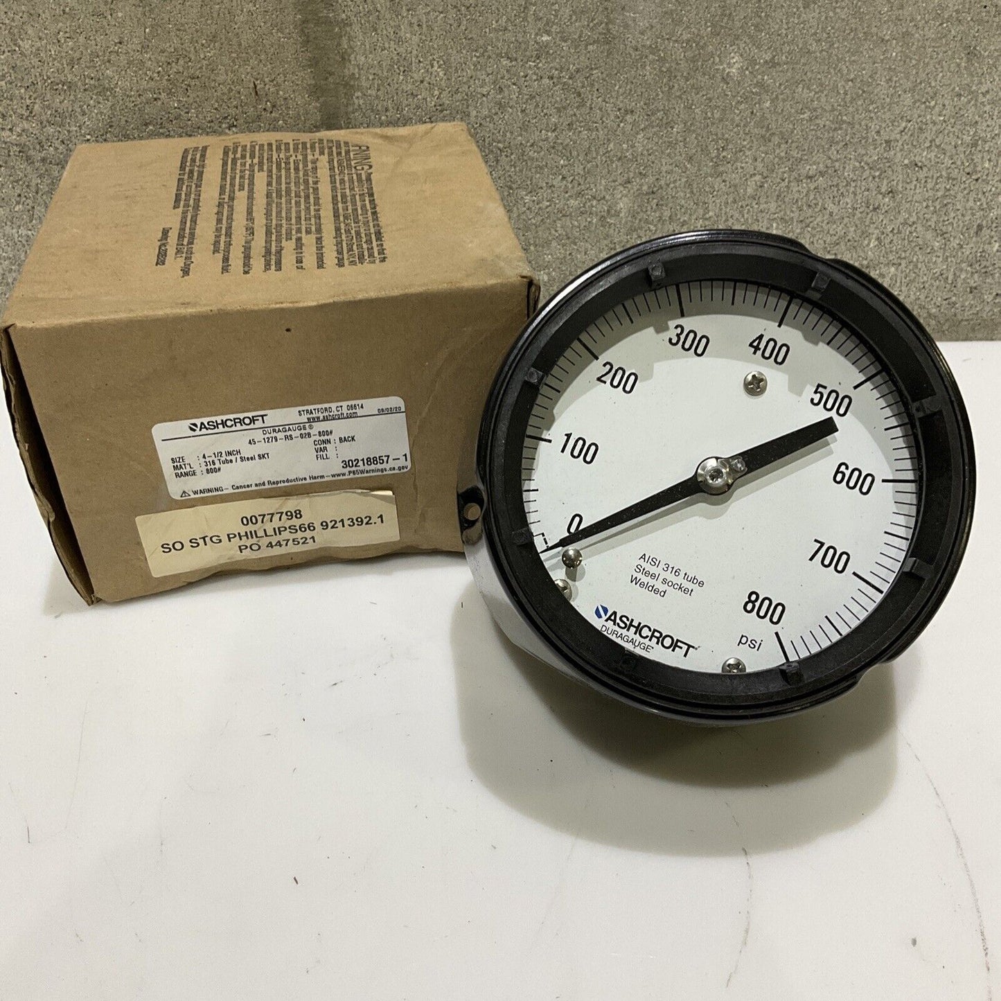 ASHCROFT 45-1279-RS-02B-800 PRESSURE GAUGE 4-1/2IN 316 TUBE 678