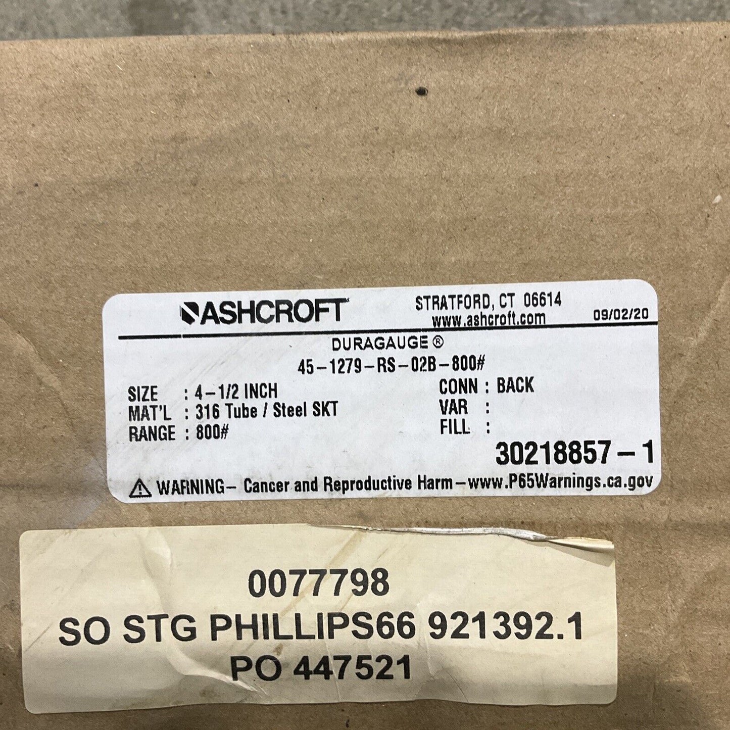 ASHCROFT 45-1279-RS-02B-800 PRESSURE GAUGE 4-1/2IN 316 TUBE 678