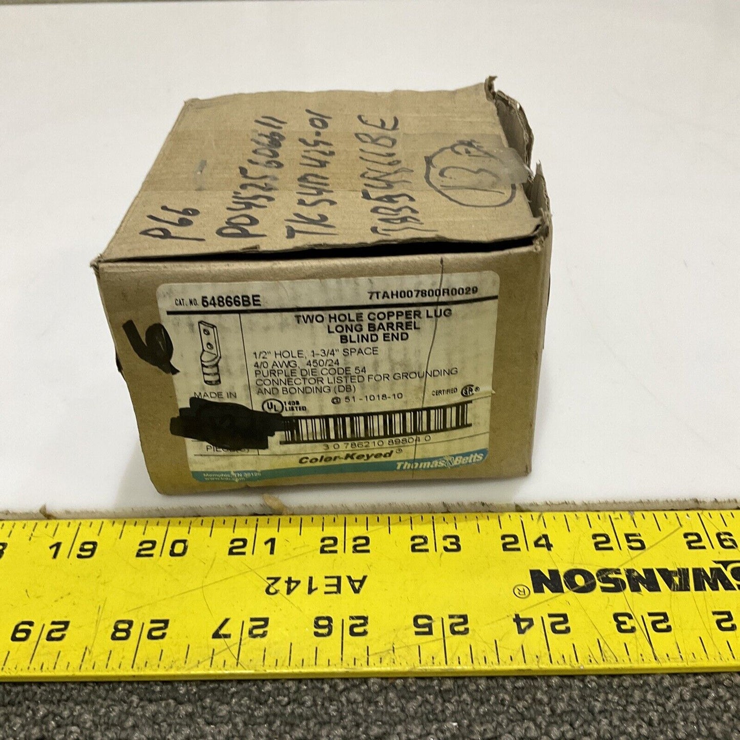 THOMAS & BETTS TB 54866BE 2 HOLE COPPER LONG BARREL LUG PURPLE 54 678 LOT OF 5