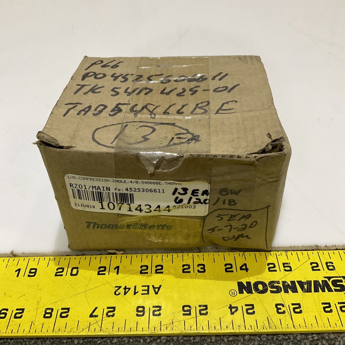 THOMAS & BETTS TB 54866BE 2 HOLE COPPER LONG BARREL LUG PURPLE 54 678 LOT OF 5