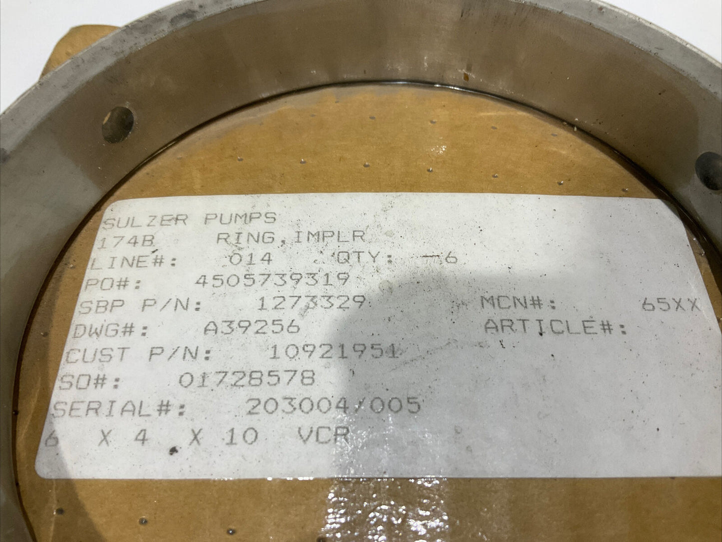 SULZER PUMPS 4505739319 174B IMPELLER RING 678