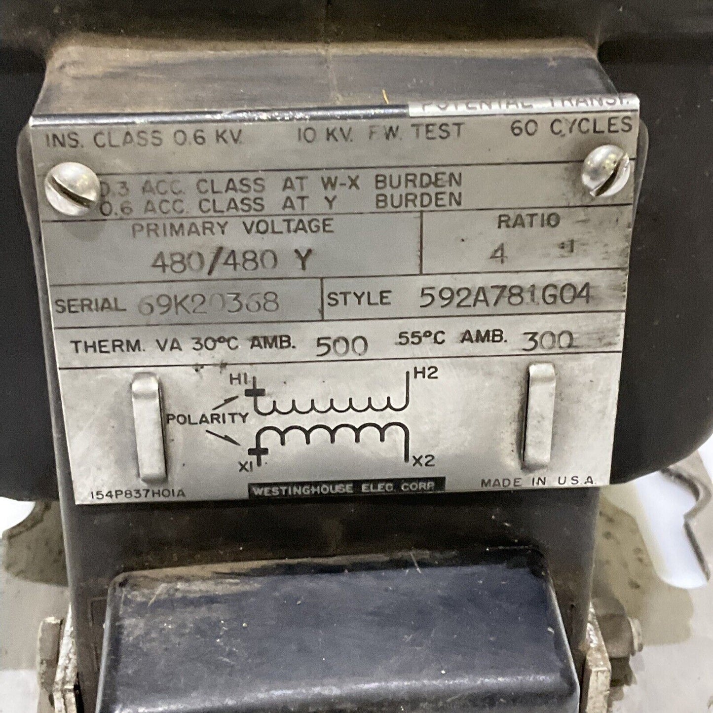 WESTINGHOUSE PXA-10 69H974 592A781G04 TRANSFORMER 480/480 Y V 10 KV 60 CYCLE678