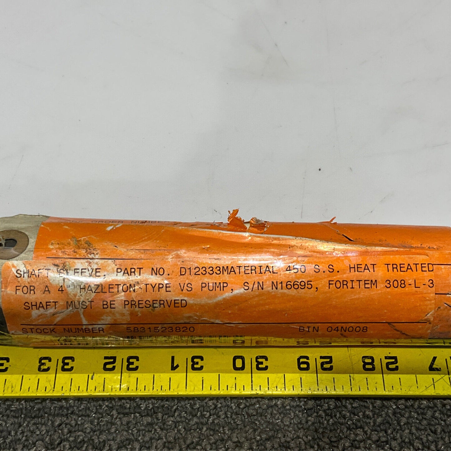 HAZLETON PUMP D12333 SHAFT SLEEVE HEAT TREATED 678